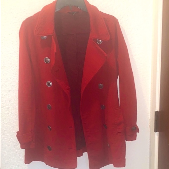 NIC+ZOE Jackets & Blazers - NIC+ZOE Red Pea Coat with Notched Lapels